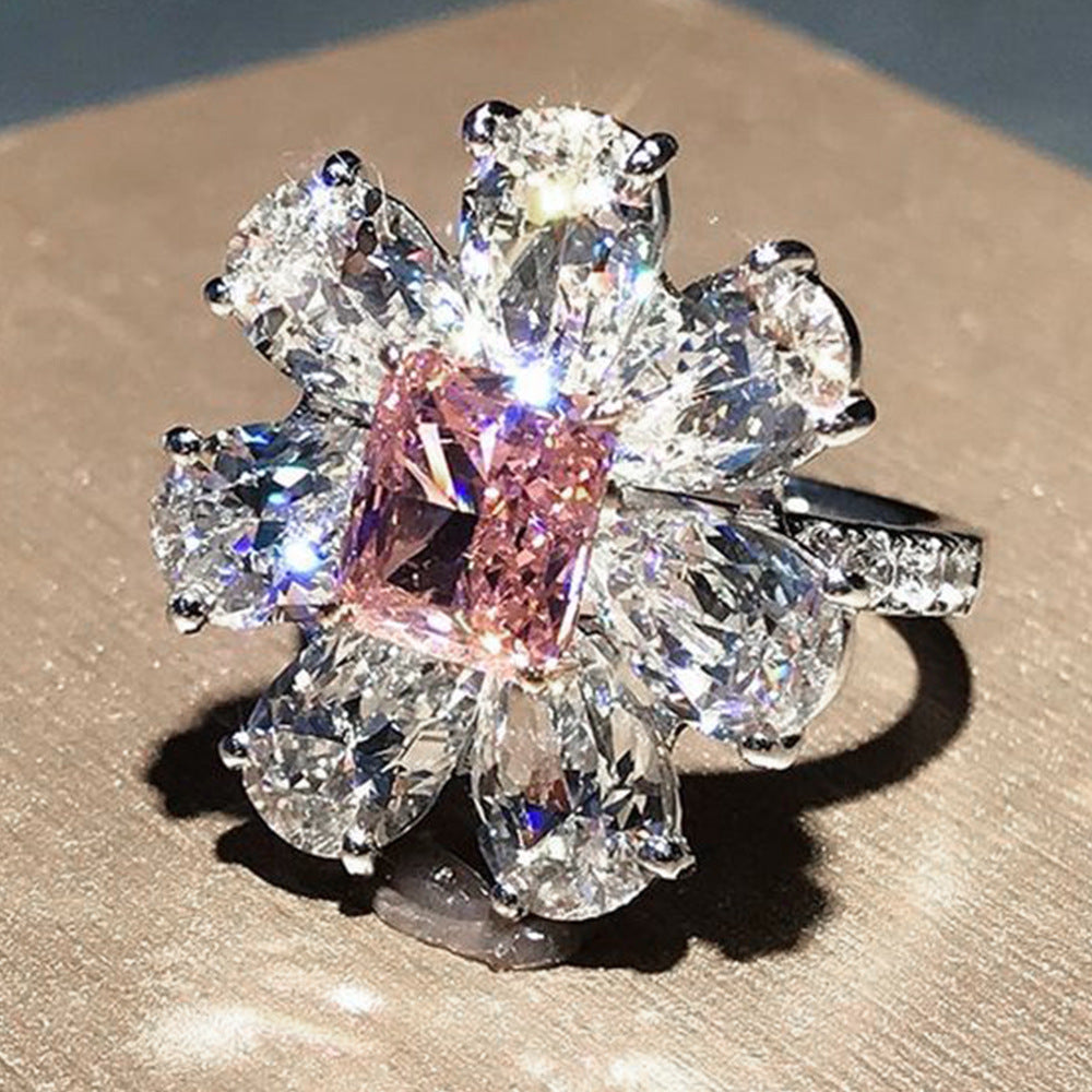 NO.30-Sweet pink diamond zircon flower ring