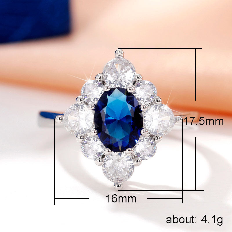 NO.33-Light luxury personalized egg-shaped sapphire blue zircon ring, luxurious women's ring