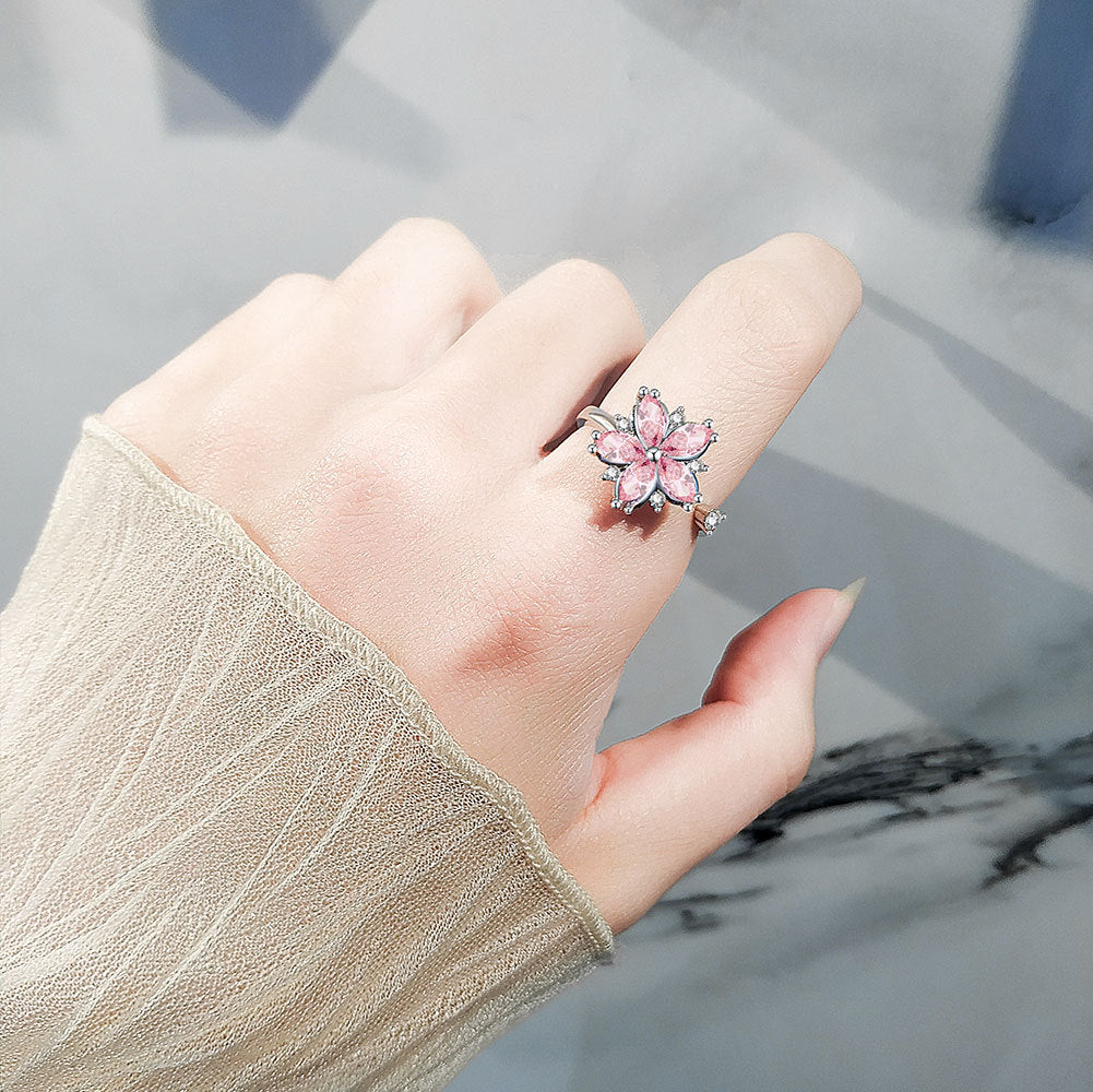 NO.50-Pink Sakura Spinning adjustable Ring, Ophiolite, Decompression Anti-Anxiety