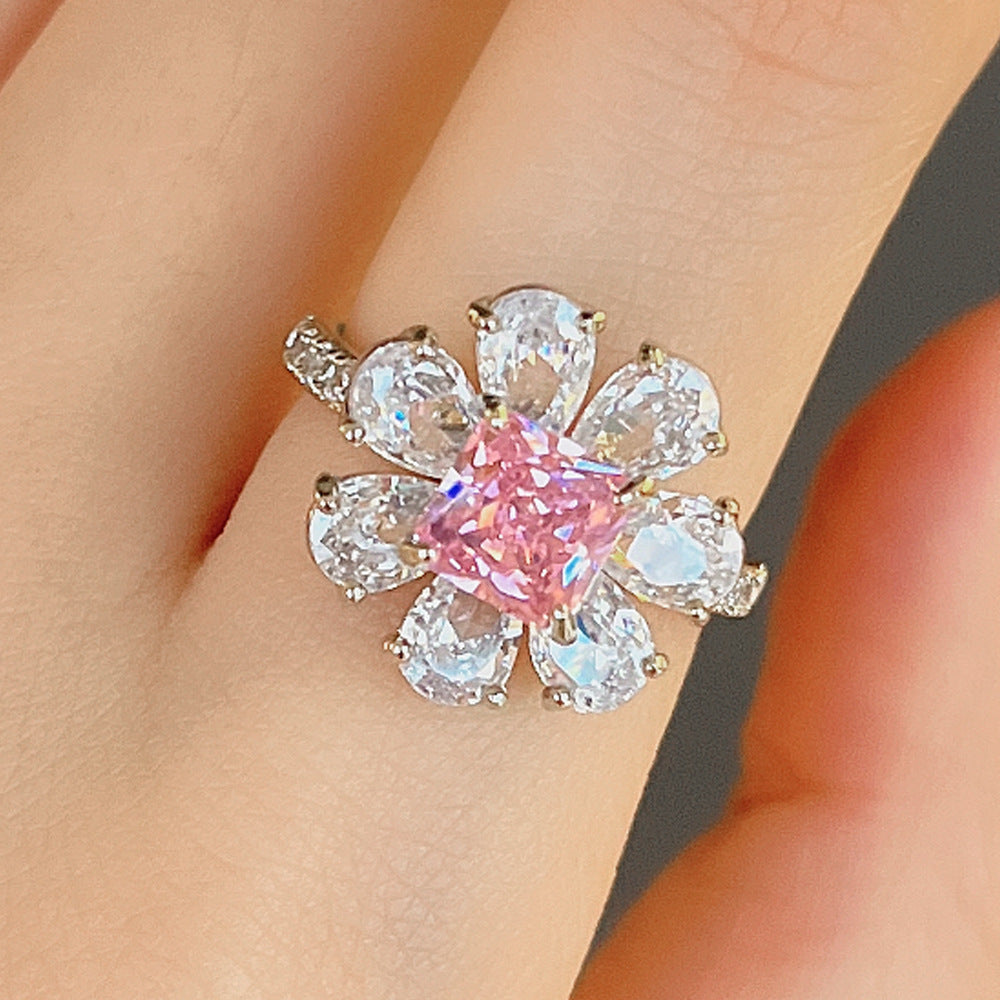 NO.30-Sweet pink diamond zircon flower ring