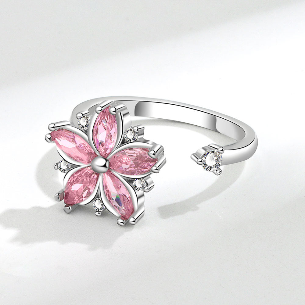 NO.50-Pink Sakura Spinning adjustable Ring, Ophiolite, Decompression Anti-Anxiety