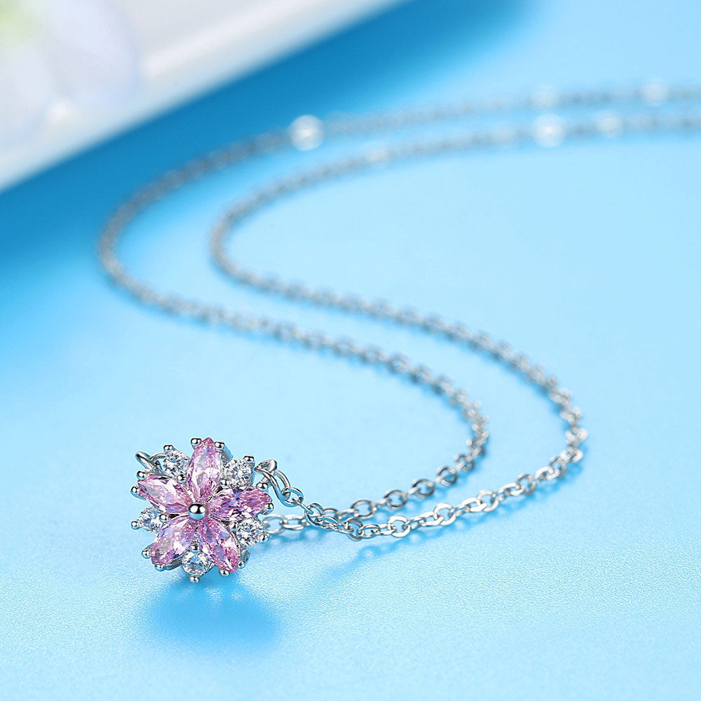 NO.17-Women's Fashion Jewelry, Pink cherry blossom necklace, lively and cute