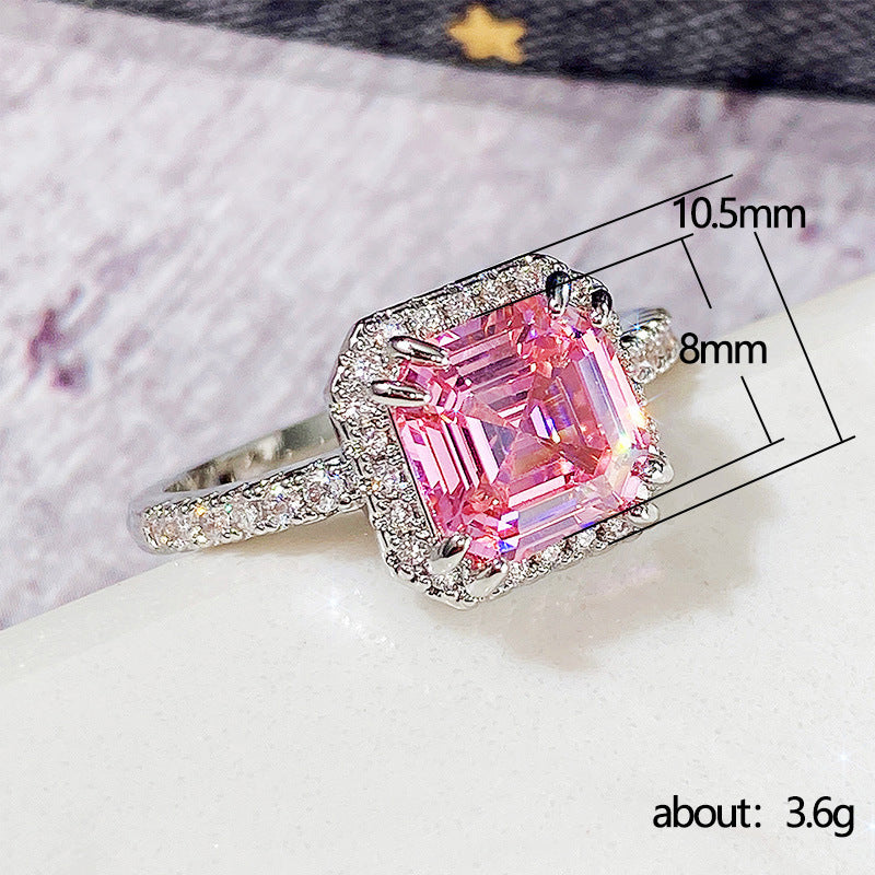 NO.31-Ladies fashion jewelry, pink square stunning cute sweet ring