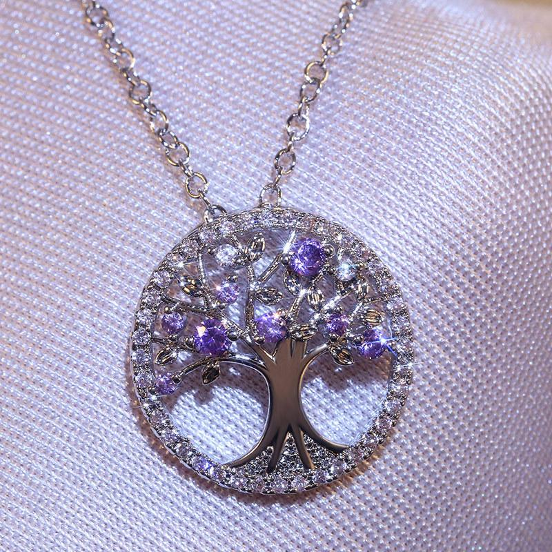 No.67-woman fashion purple accessory  set-Tree of life necklace, small hoop earrings, couple rings. accessory gift for mom/wife/sister/good friend.