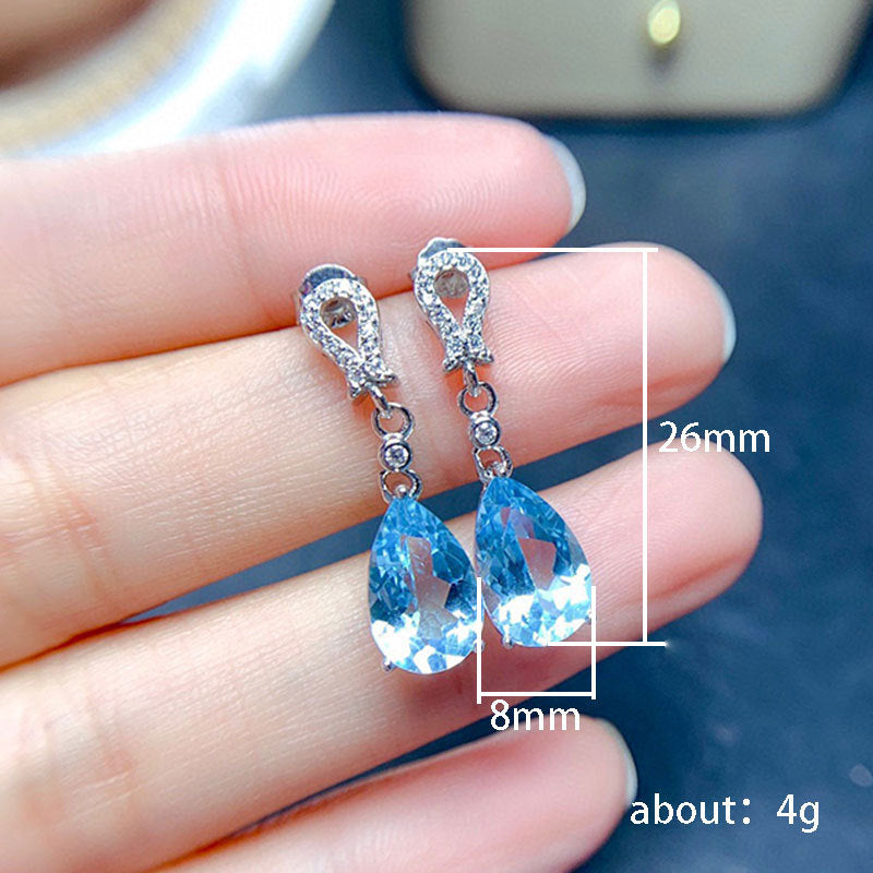 NO.25-Sea blue opal long earrings, water drop pear-shaped temperament earrings