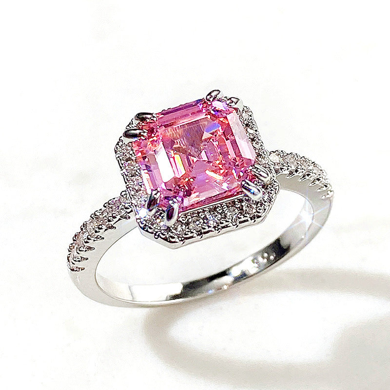 NO.31-Ladies fashion jewelry, pink square stunning cute sweet ring