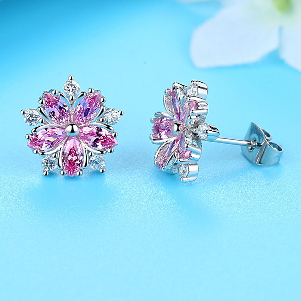 NO.27-Pink Sakura Opal Stud Earrings, Niche Design Flower Earrings