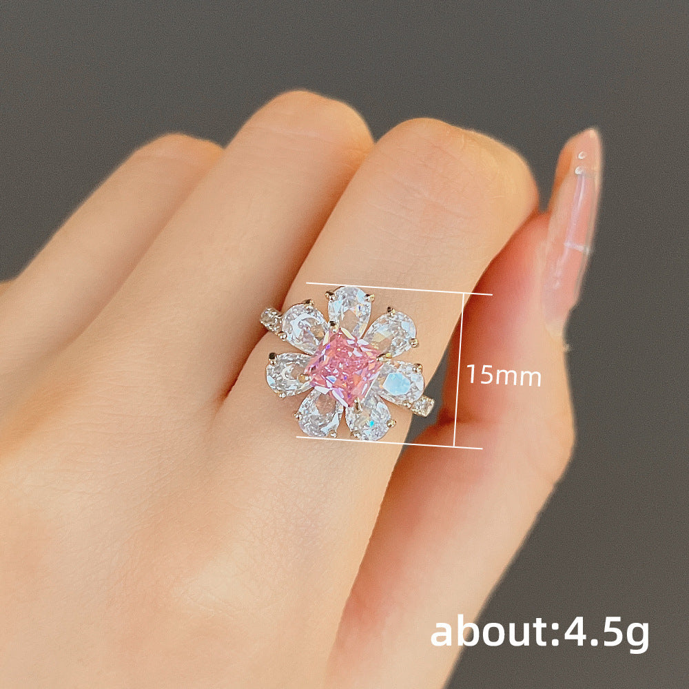 NO.30-Sweet pink diamond zircon flower ring