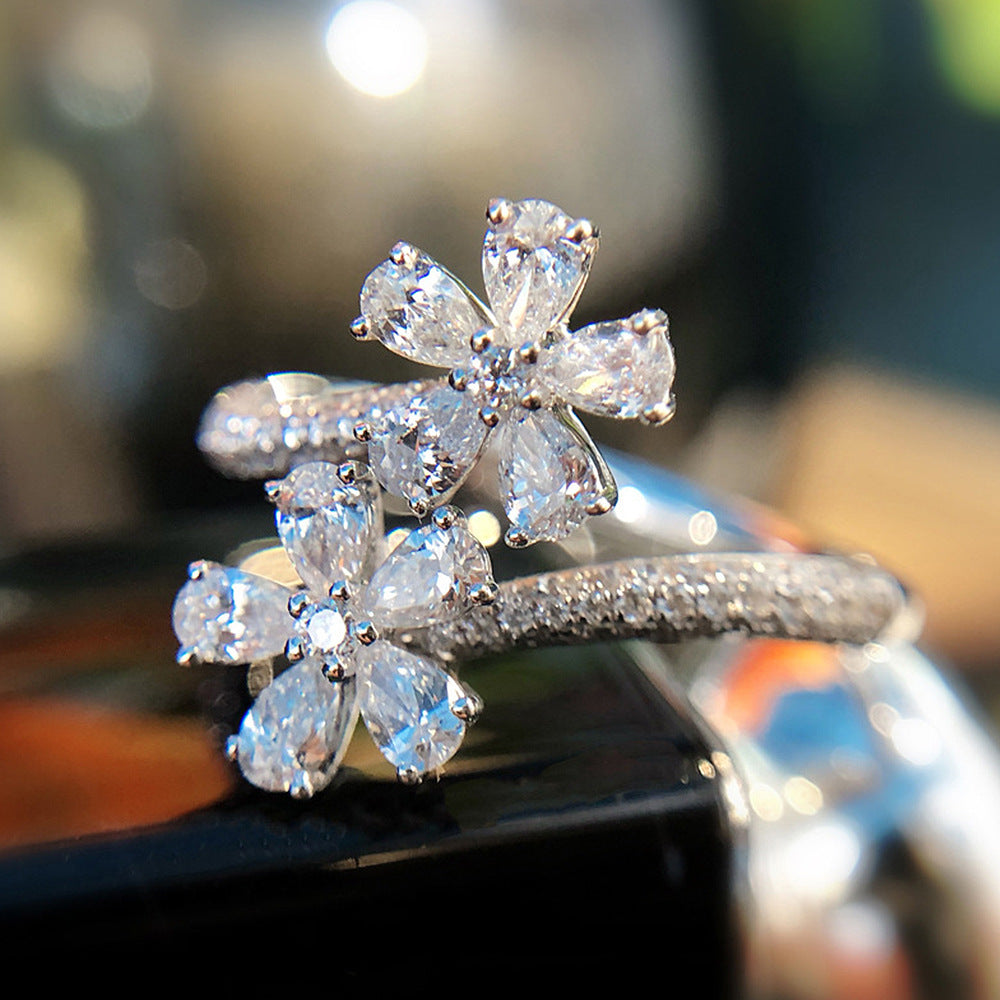 NO.35-Fairy wind flower ring, water drop pear shape simulation zircon open ring ring girl