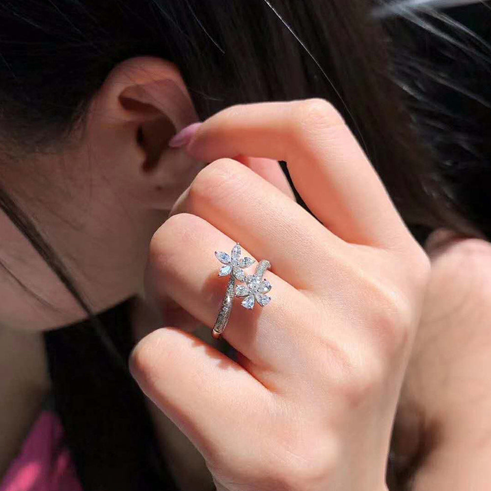 NO.35-Fairy wind flower ring, water drop pear shape simulation zircon open ring ring girl