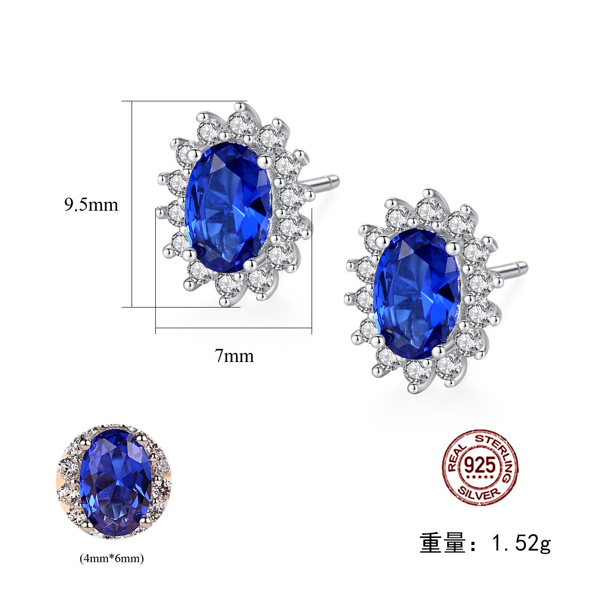 No.1-Blue oval lace 925 silver earrings, exquisite for dating and partying