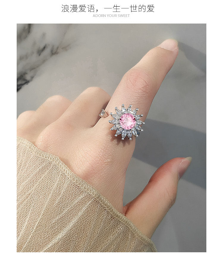 NO.49-Pink pattern opal rotating ring, adjustable size