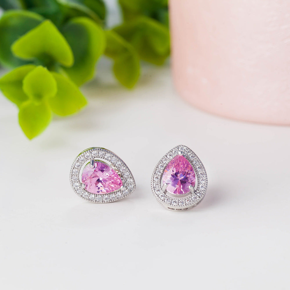 NO.13-Pink water drop zircon stud earrings