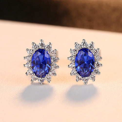 No.1-Blue oval lace 925 silver earrings, exquisite for dating and partying