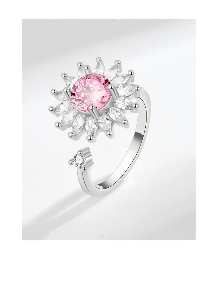 NO.49-Pink pattern opal rotating ring, adjustable size