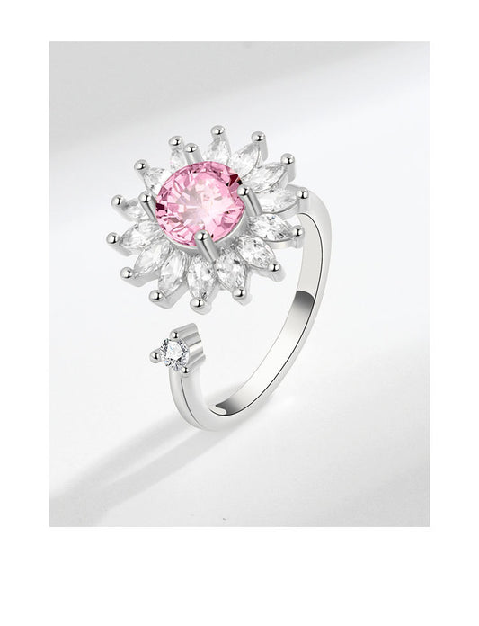 NO.49-Pink pattern opal rotating ring, adjustable size