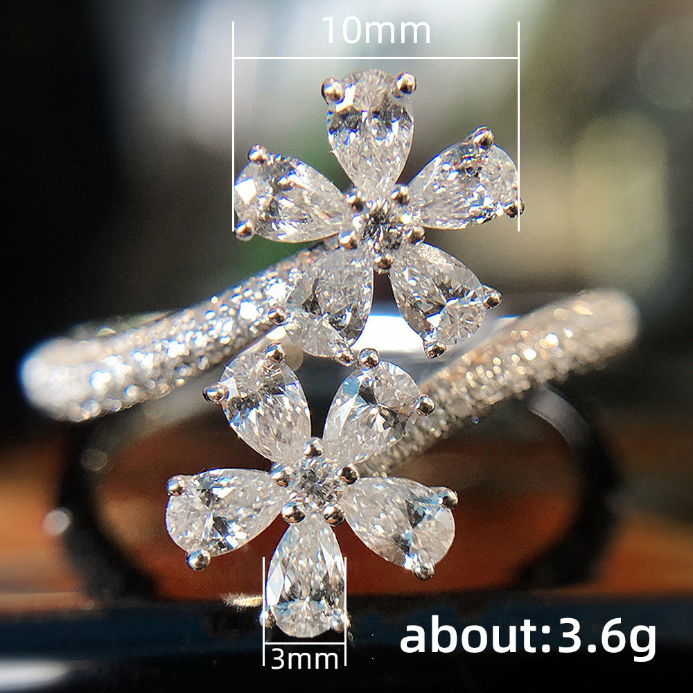 NO.35-Fairy wind flower ring, water drop pear shape simulation zircon open ring ring girl