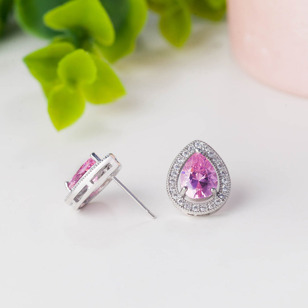 NO.13-Pink water drop zircon stud earrings