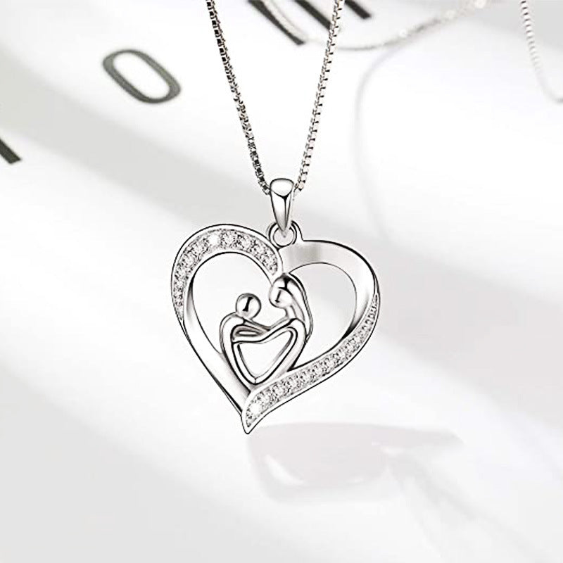 No.31.Mother's Day gift, creative love mother and son concentric necklace for women, micro-inlaid zircon hug collarbone chain