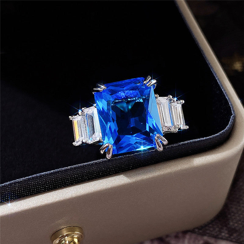 NO.45-Women's fashion jewelry, clear square ring, blue, yellow