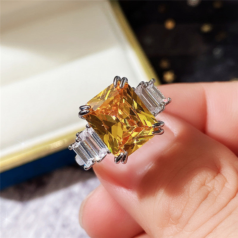 NO.45-Women's fashion jewelry, clear square ring, blue, yellow