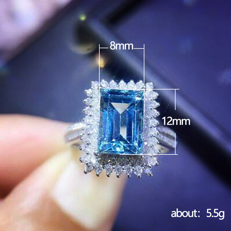 NO.42-Women's Fashion Jewelry, Light Blue Rectangular Lace Luxury Ring