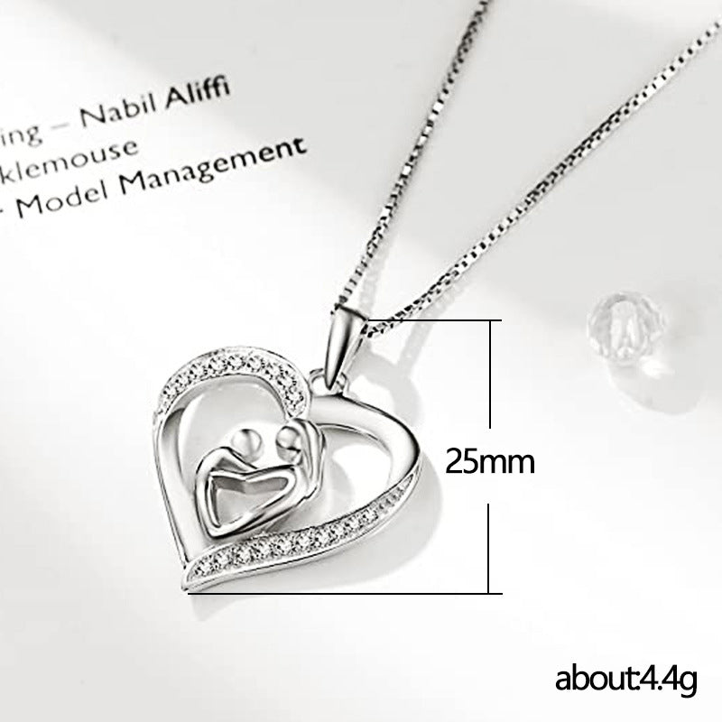 No.31.Mother's Day gift, creative love mother and son concentric necklace for women, micro-inlaid zircon hug collarbone chain