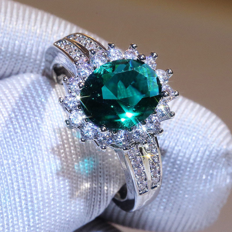 NO.39-Women's Fashion Jewelry, Green Oval Lace Ring