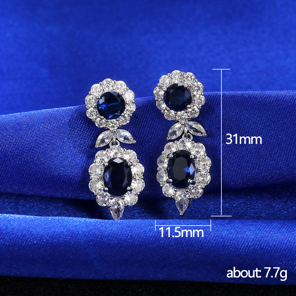 NO.10-Luxury exquisite sapphire blue zircon earrings for women, new light luxury New Year's earrings