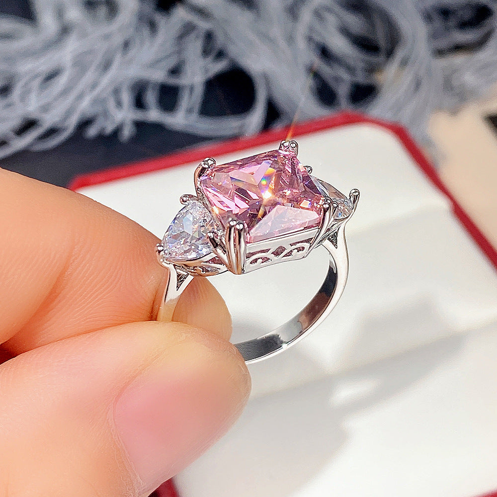 NO.13-Super Flash Princess Square Ring Female, Pink Zircon Eight Hearts Eight Arrows Imitation Diamond Ring