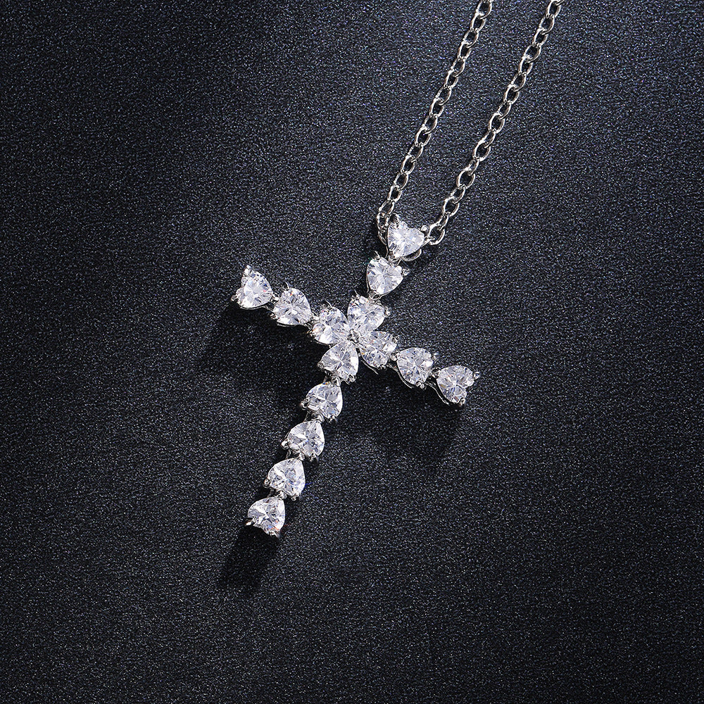 NO.14-Ladies Fashion Jewelry, Creative Cross Set Zircon Necklace