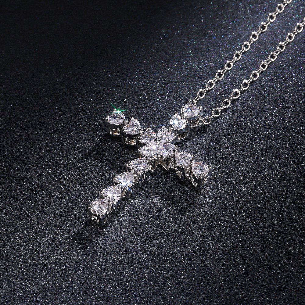 NO.14-Ladies Fashion Jewelry, Creative Cross Set Zircon Necklace