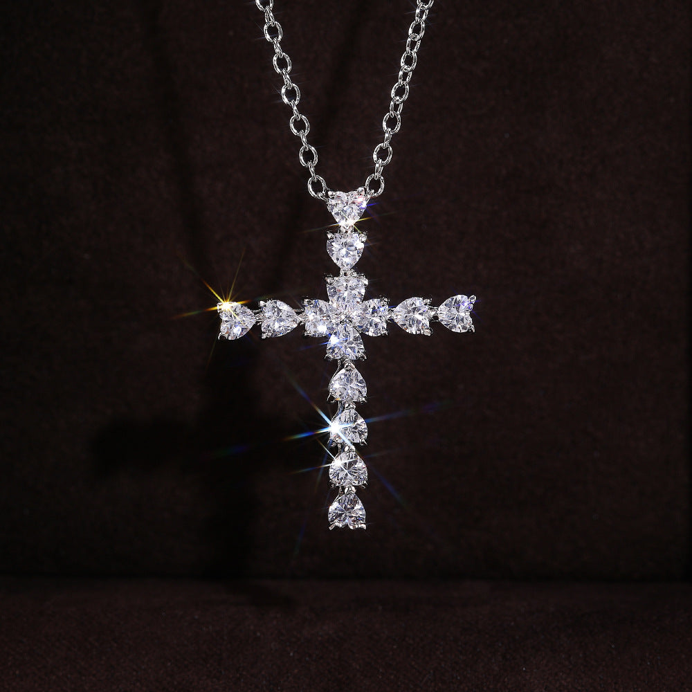 NO.14-Ladies Fashion Jewelry, Creative Cross Set Zircon Necklace