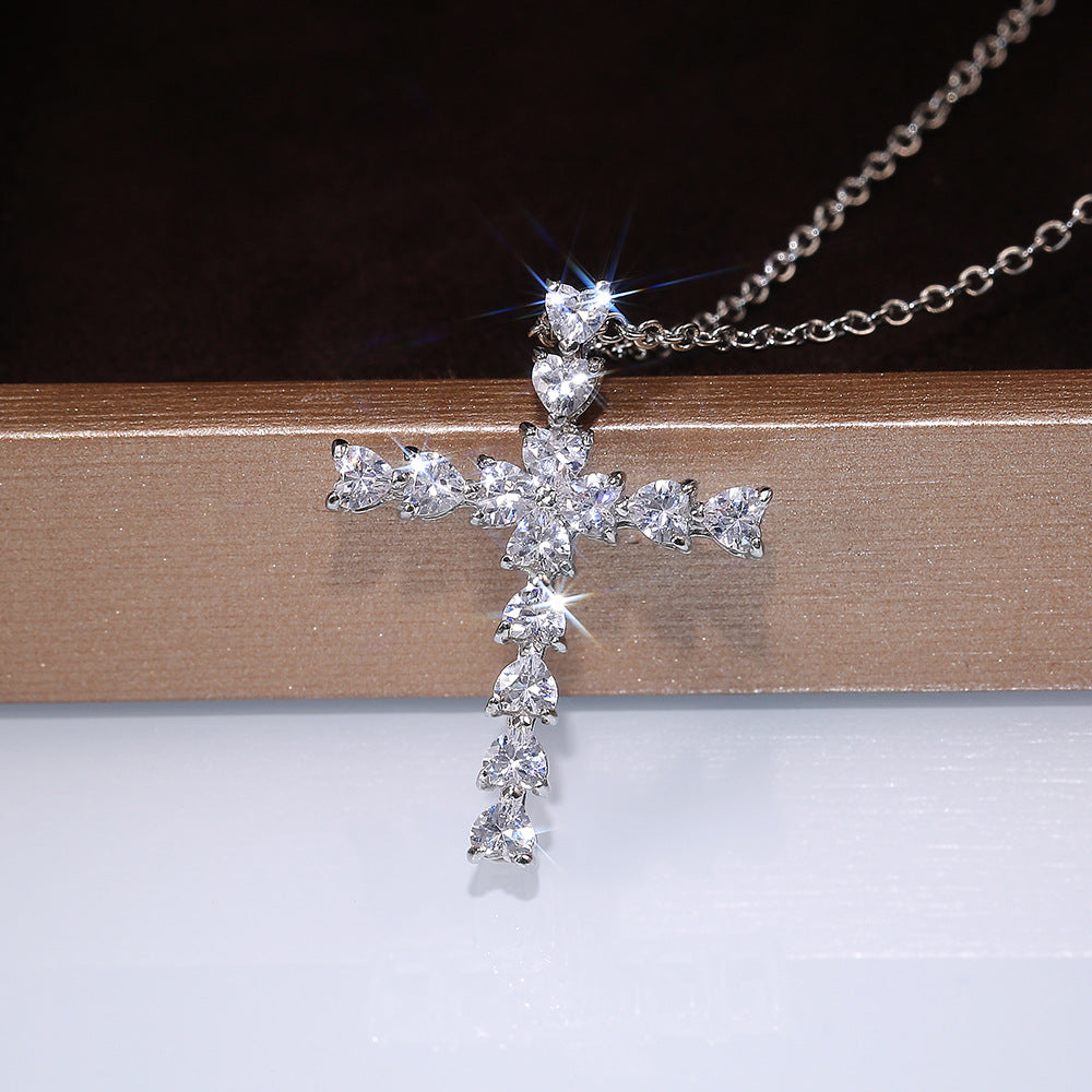 NO.14-Ladies Fashion Jewelry, Creative Cross Set Zircon Necklace