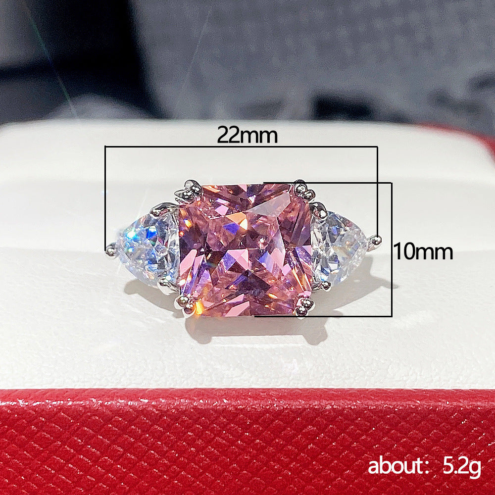 NO.13-Super Flash Princess Square Ring Female, Pink Zircon Eight Hearts Eight Arrows Imitation Diamond Ring