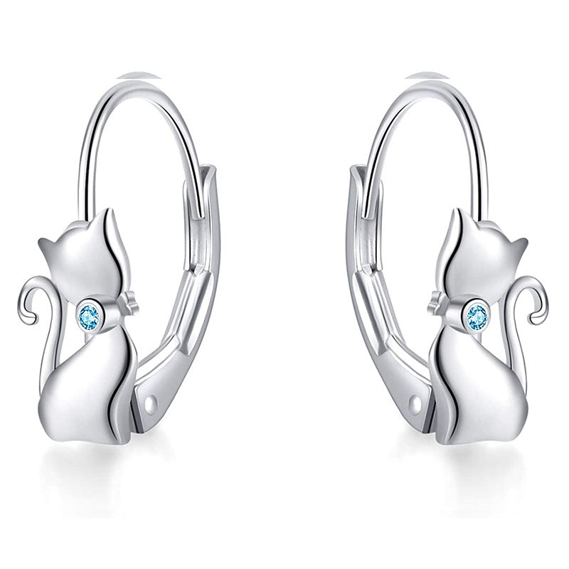 No. 8- Little Diamond Kitten 925 Silver Earrings, Lively and Cute, Popular Jewelry