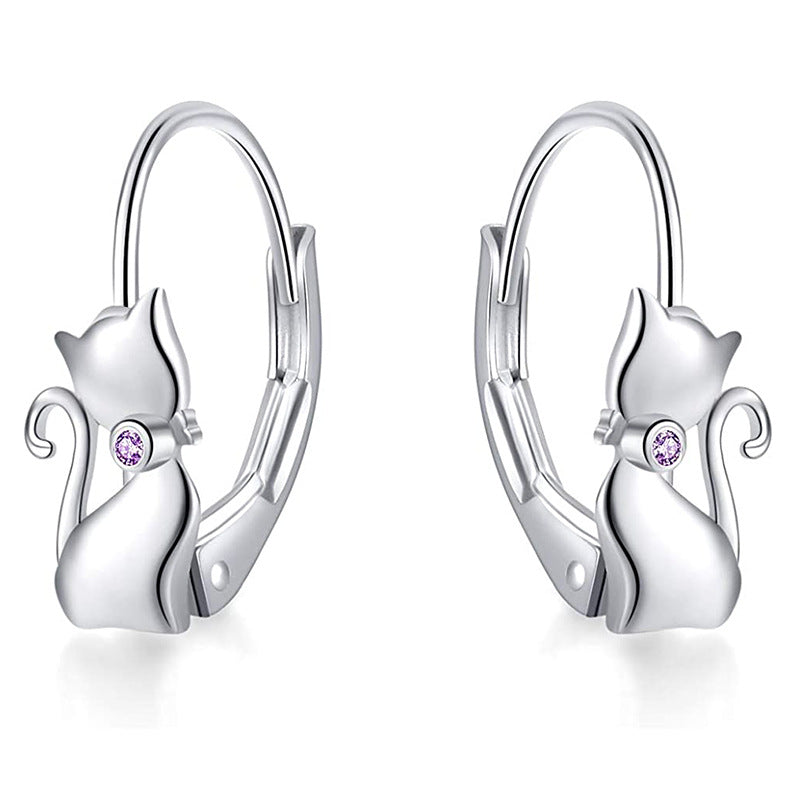 No. 8- Little Diamond Kitten 925 Silver Earrings, Lively and Cute, Popular Jewelry