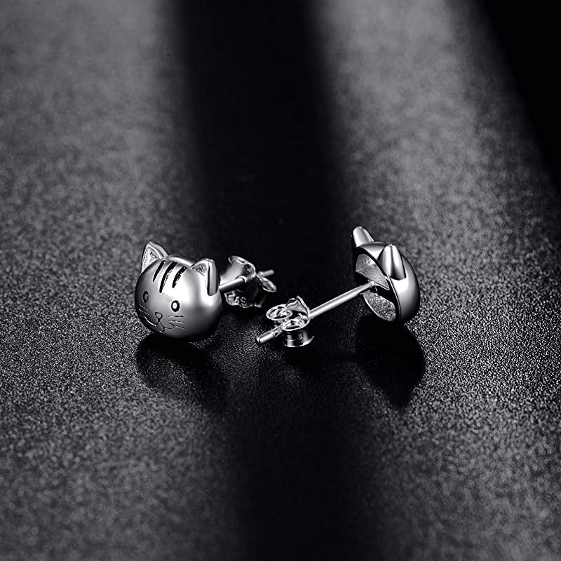 No. 9 -kitten 925 silver stud earrings, lively and cute, popular accessories