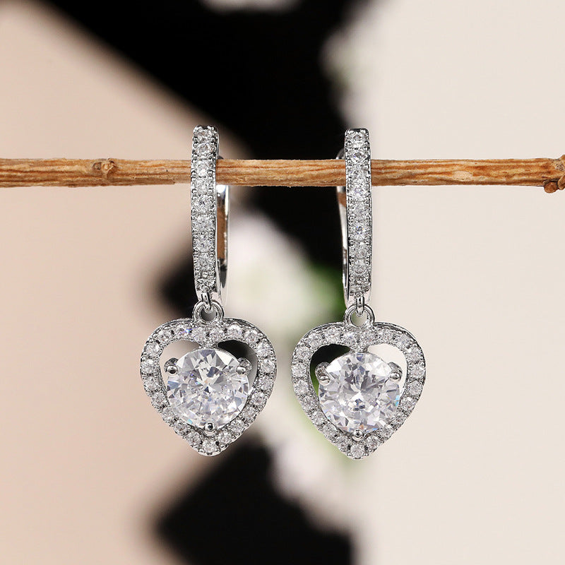 NO.20-Women's Fashion Jewelry, Sweet, Delicate Heart Shape Zircon Earrings