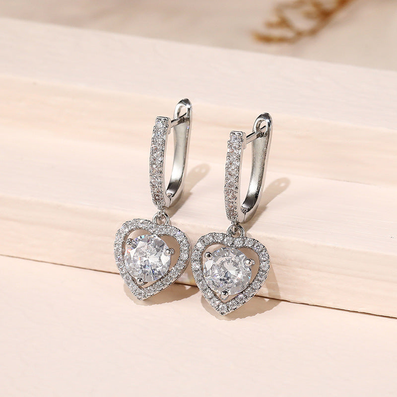 NO.20-Women's Fashion Jewelry, Sweet, Delicate Heart Shape Zircon Earrings