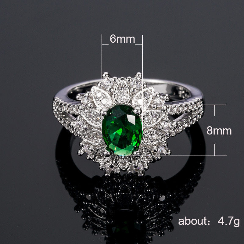 NO.23-Women's Fashion Jewelry, Delicate Flower Shape Emerald Zirconia Ring