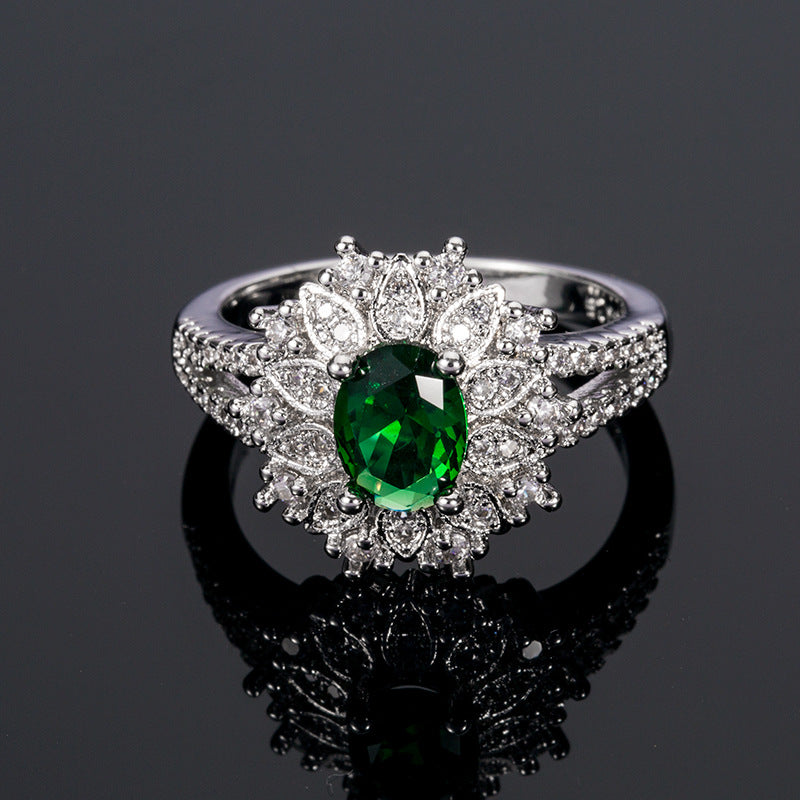 NO.23-Women's Fashion Jewelry, Delicate Flower Shape Emerald Zirconia Ring