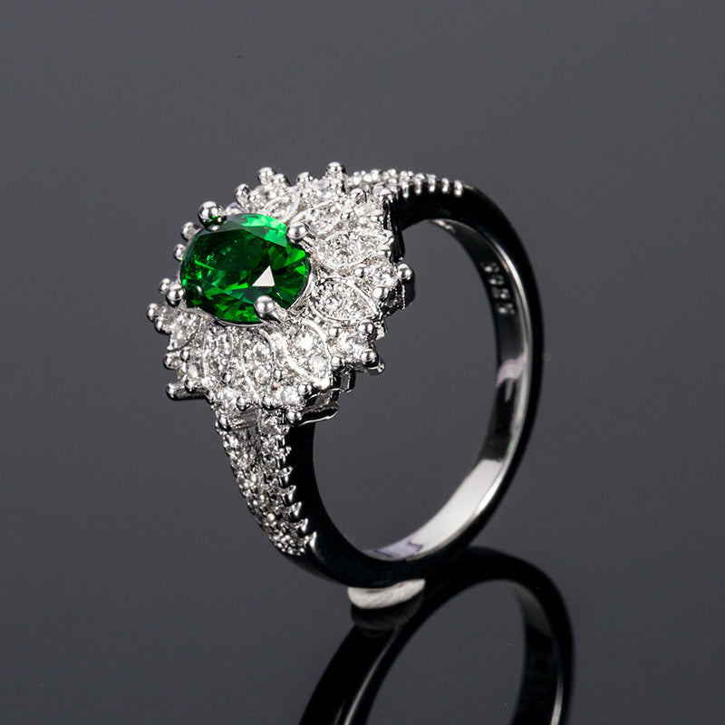 NO.23-Women's Fashion Jewelry, Delicate Flower Shape Emerald Zirconia Ring