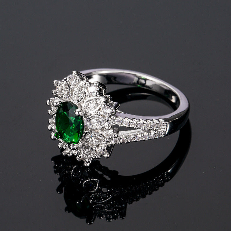 NO.23-Women's Fashion Jewelry, Delicate Flower Shape Emerald Zirconia Ring