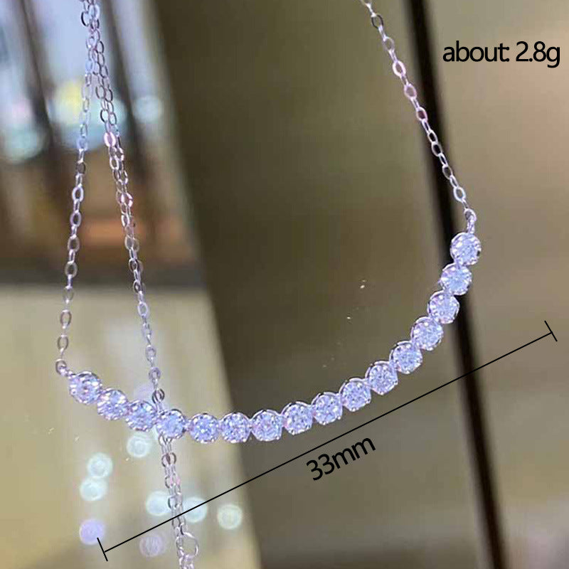 NO.13-Ladies Fashion Jewelry, Full Diamond Necklace Simple Smile Zircon Clavicle Chain