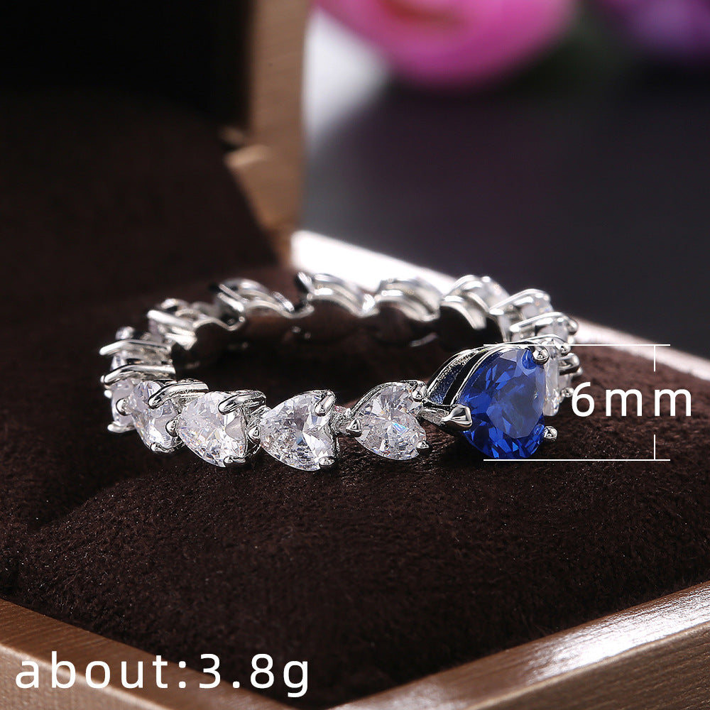 NO.14-Women's Fashion Accessories Jewelry, Dark Blue Explosive Versatile Z Love Zircon Luxury Full Diamond Ring