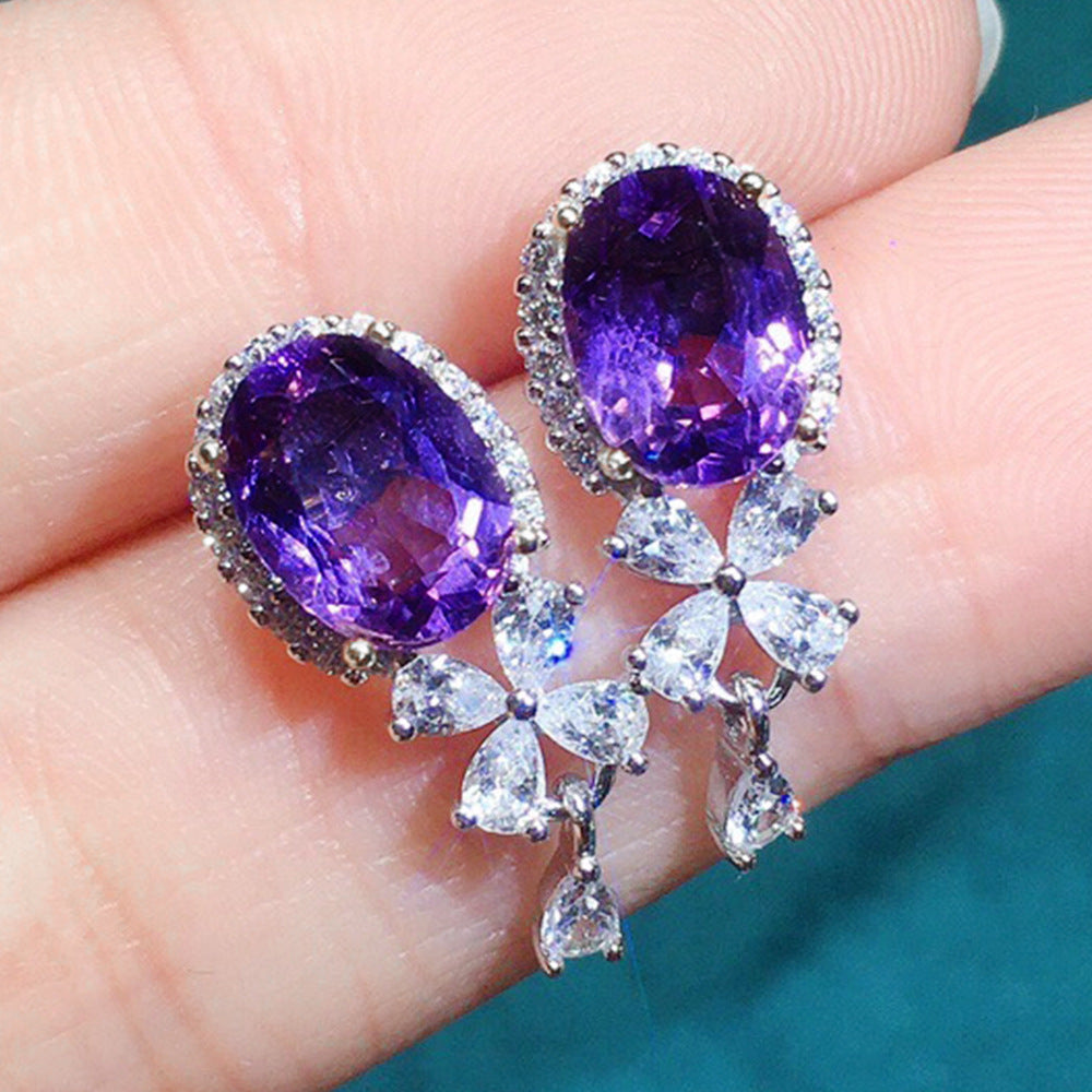 NO.17-Women's Fashion Accessories Jewelry, Amethyst Temperament Versatile Simple Short Light Luxury Earrings