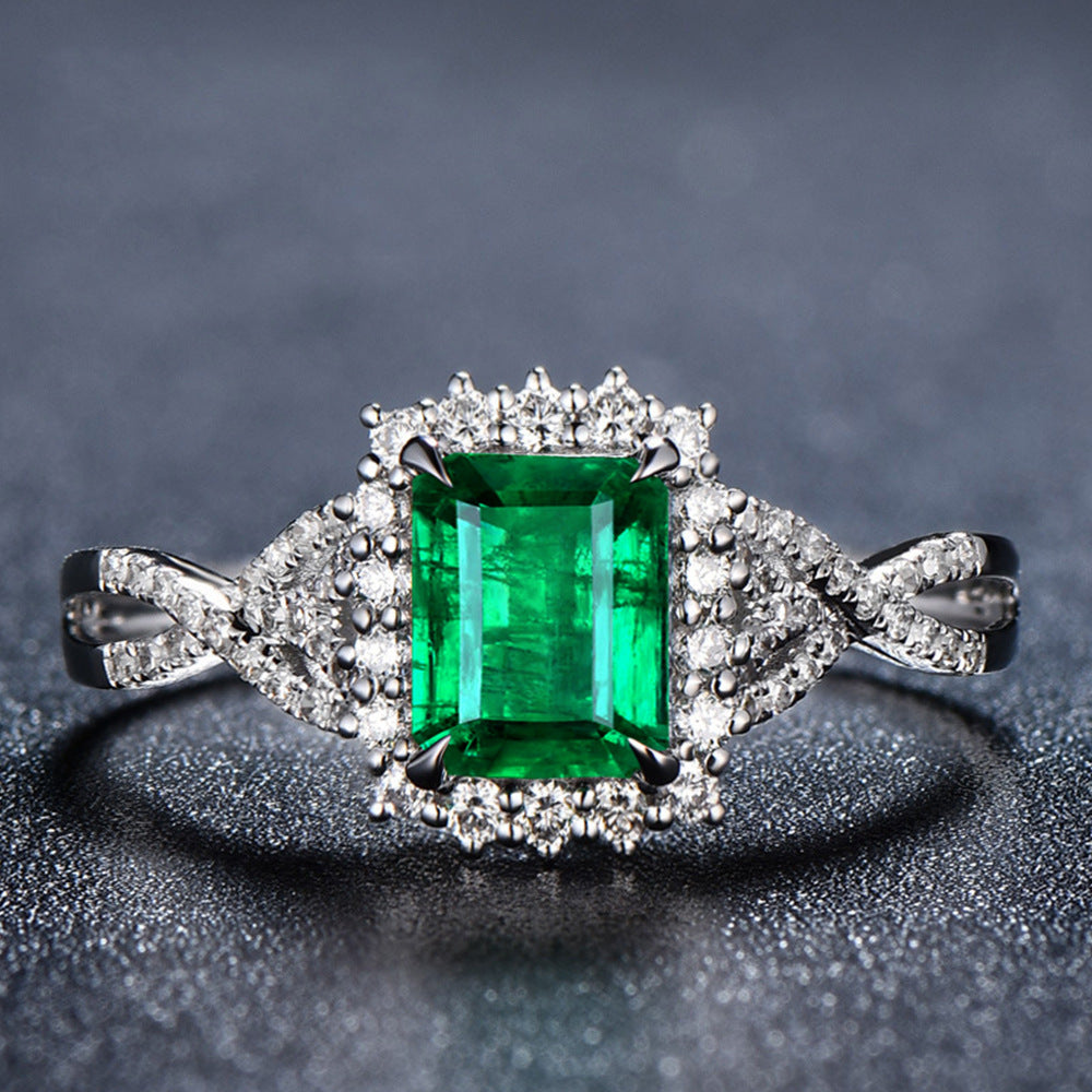 NO.18-Women's Fashion Accessories Jewelry, Green Square Luxury Zircon Ring