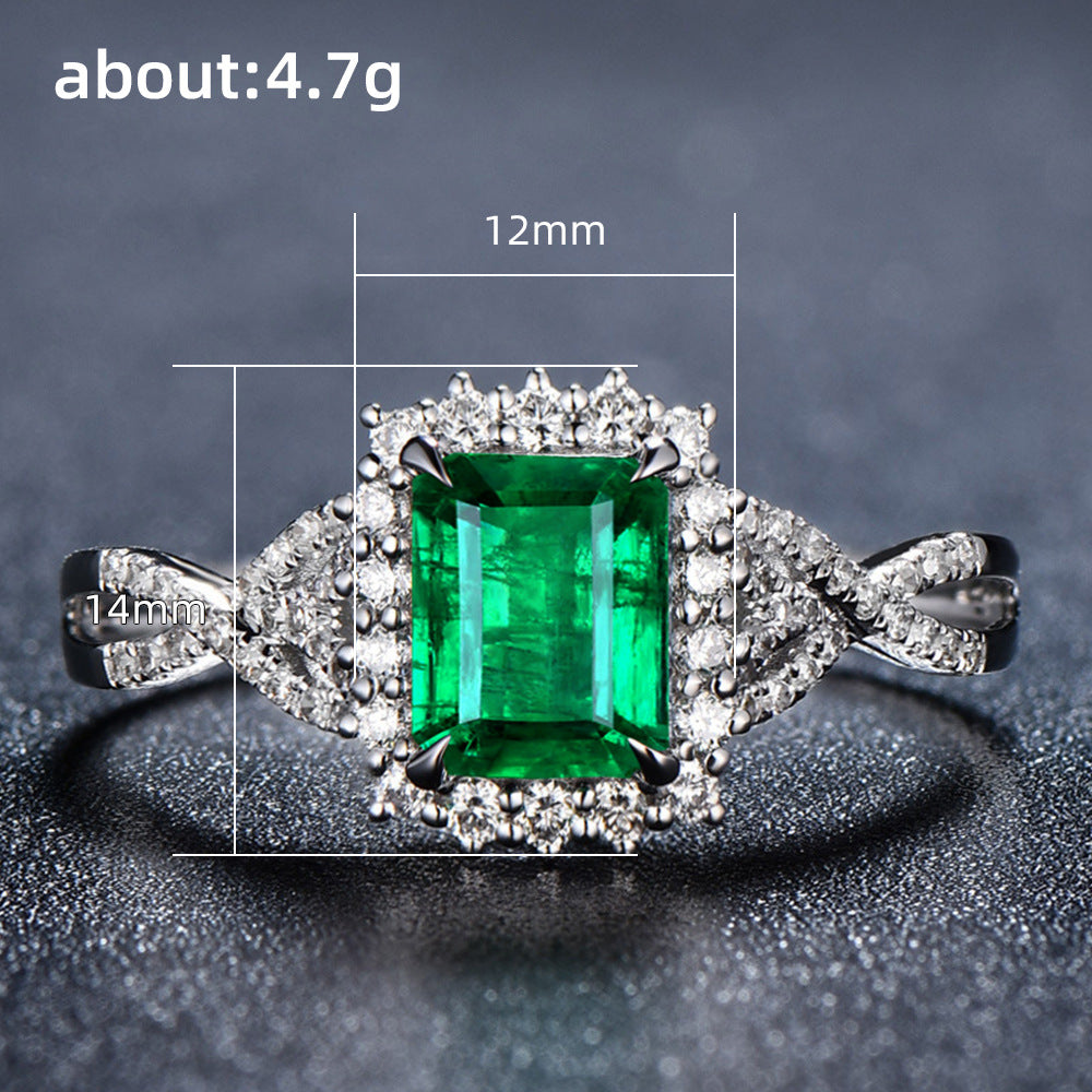 NO.18-Women's Fashion Accessories Jewelry, Green Square Luxury Zircon Ring