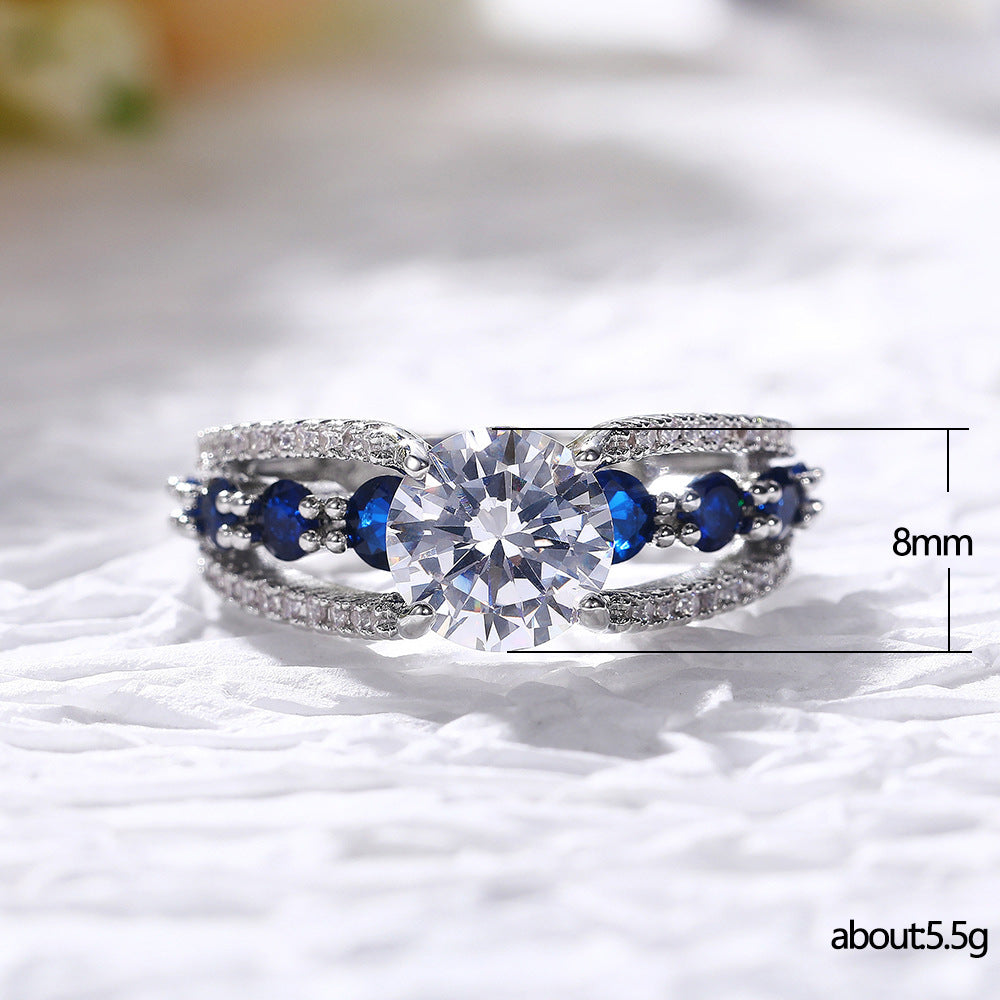 NO.17-Women's Fashion Accessories Jewelry, Dark Blue Luxury Banquet Creative Hollow Zircon Ring